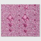 Roze Faux Glitter & Heart Droplets Cadeaupapier (Vlak)