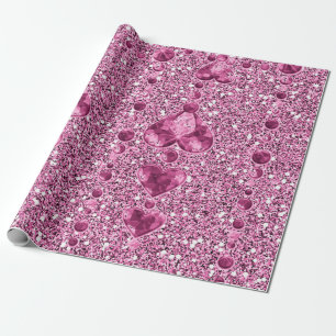 Roze Faux Glitter & Heart Droplets Cadeaupapier