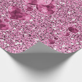 Roze Faux Glitter & Heart Droplets Cadeaupapier (Hoek)