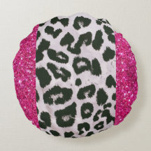 Roze Faux Glitter Leopard Print Round Sierkussen