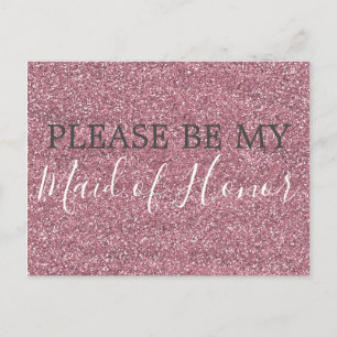 Roze Faux Glitter Maid of Honor proposal Uitnodiging Briefkaart