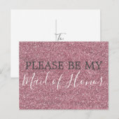 Roze Faux Glitter Maid of Honor proposal Uitnodiging Briefkaart (Voorkant / Achterkant)