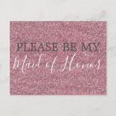 Roze Faux Glitter Maid of Honor proposal Uitnodiging Briefkaart (Voorkant)