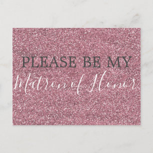 Roze Faux Glitter Matron of Honor Voorstel Uitnodiging Briefkaart