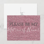 Roze Faux Glitter Matron of Honor Voorstel Uitnodiging Briefkaart (Voorkant / Achterkant)