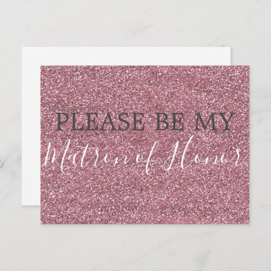 Roze Faux Glitter Matron of Honor Voorstel Uitnodiging Briefkaart (Voorkant / Achterkant)