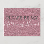 Roze Faux Glitter Matron of Honor Voorstel Uitnodiging Briefkaart (Voorkant)