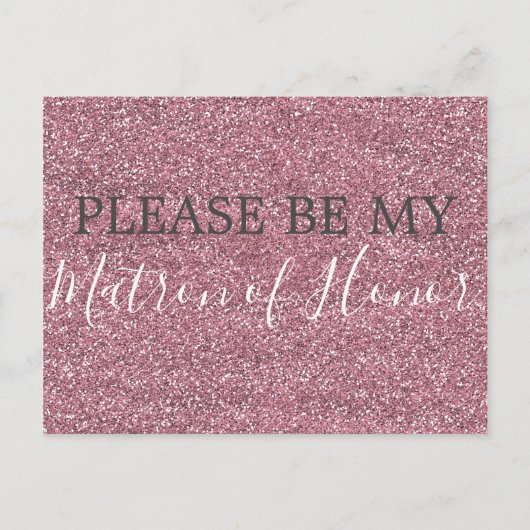 Roze Faux Glitter Matron of Honor Voorstel Uitnodiging Briefkaart (Voorkant)
