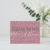 Roze Faux Glitter Matron of Honor Voorstel Uitnodiging Briefkaart (Staand voorkant)