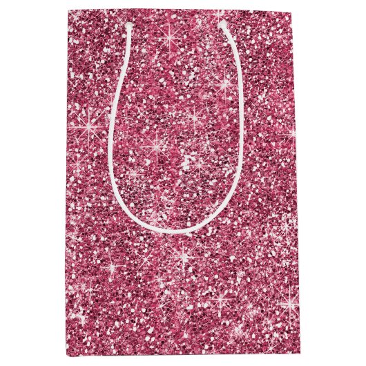 Roze Faux Glitter Medium Cadeauzakje (Voorkant)