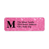 Roze Faux Glitter Monogram - Retouradreslabels Etiket (Voorkant)