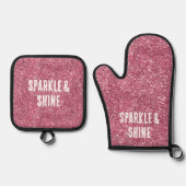 Roze Faux Glitter Ovenwant & Pannenlap Set (Voorkant)