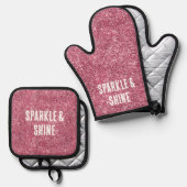 Roze Faux Glitter Ovenwant & Pannenlap Set (Voorkant / Achterkant)
