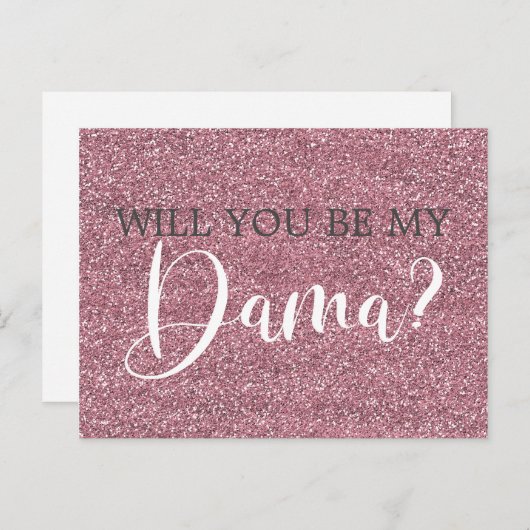 Roze Faux Glitter Quinceanera Dama Voorstel Uitnodiging Briefkaart (Voorkant / Achterkant)