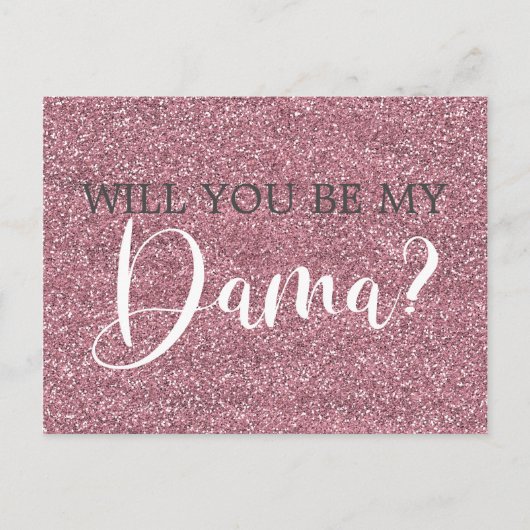 Roze Faux Glitter Quinceanera Dama Voorstel Uitnodiging Briefkaart (Voorkant)