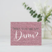Roze Faux Glitter Quinceanera Dama Voorstel Uitnodiging Briefkaart (Staand voorkant)