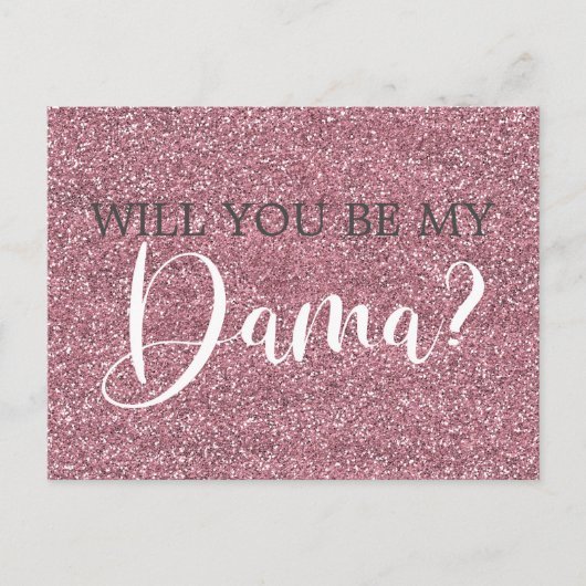 Roze Faux Glitter Quinceanera Dama Voorstel Uitnodiging Briefkaart (Voorkant)