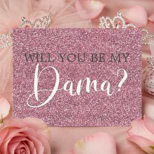 Roze Faux Glitter Quinceanera Dama Voorstel Uitnodiging Briefkaart