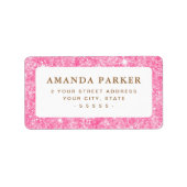 Roze faux glitter return address etiket (Voorkant)