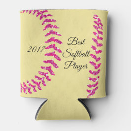 Roze Faux Glitter Softball Stitches Blikjeskoeler