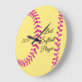 Roze Faux Glitter Softball Stitches Grote Klok (Hoek)