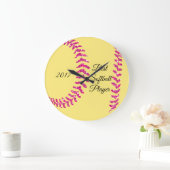 Roze Faux Glitter Softball Stitches Grote Klok (Huis)