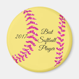 Roze Faux Glitter Softball Stitches Magneet