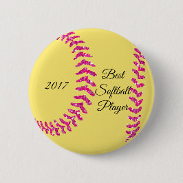 Roze Faux Glitter Softball Stitches Ronde Button 5,7 Cm