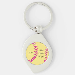 Roze Faux Glitter Softball Stitches Sleutelhanger