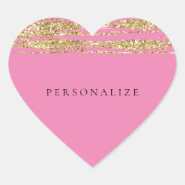 Roze Faux Glitter Strepen Hart Sticker