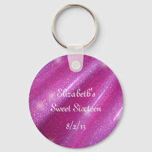 Roze, Faux Glitter, Sweet Sixteen Favor Sleutelhanger