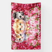 Roze Faux Glitter Wild Animals Party Sign Banner (Verticaal)