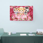Roze Faux Glitter Wild Animals Party Sign Banner (Beurs)