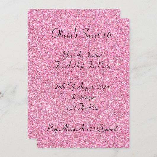 roze faux glitter zoet 16 verjaardag uitnodiging (Voorkant / Achterkant)