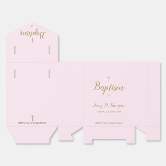 Roze Faux Gold cross Script Baptisme Favor Box Bedankdoosjes (Ongevouwen)