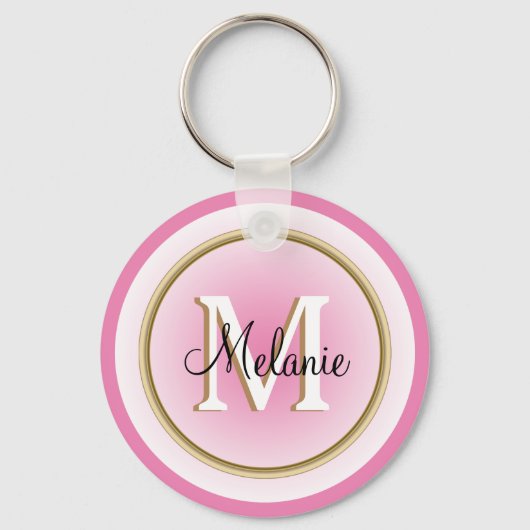 Roze Faux Gold Jouw naam en Initiaal Sleutelhanger (Voorkant)