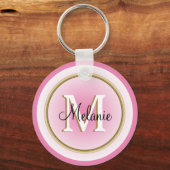 Roze Faux Gold Jouw naam en Initiaal Sleutelhanger (Voorkant)