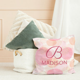 Roze faux goud glinsterend monogram naam kussen