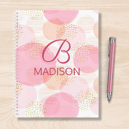 Roze Faux Goud Glitter Monogram Naam Notitieboek