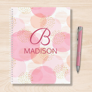 Roze Faux Goud Glitter Monogram Naam Notitieboek