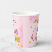 Roze Faux Goud Glitter Sweet Een 1e Verjaardag Papieren Bekers (Links)