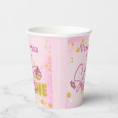 Roze Faux Goud Glitter Sweet Een 1e Verjaardag Papieren Bekers (Rechts)