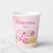 Roze Faux Goud Glitter Sweet Een 1e Verjaardag Papieren Bekers (Voorkant)
