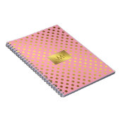 Roze Faux Gouden Folie Polka Dots Monogrammed Notitieboek (Rechterzijde)