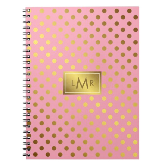 Roze Faux Gouden Folie Polka Dots Monogrammed Notitieboek (Voorkant)