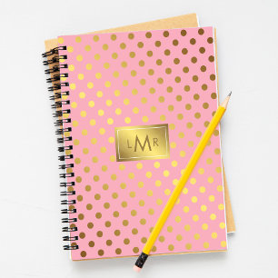 Roze Faux Gouden Folie Polka Dots Monogrammed Notitieboek