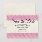 Roze Faux Kant/Crème Perkament Bewaar de datum Aankondigingskaart (Voorkant / Achterkant)