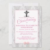 Roze Faux Lace Baptism/Christening Uitnodiging (Voorkant)