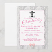 Roze Faux Lace Baptism/Christening Uitnodiging (Voorkant / Achterkant)