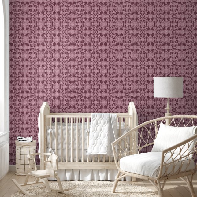 Roze Faux Lace Patroon Wallpaper Behang (Kinderen)